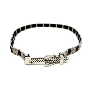 Chico's Large Elastic Stretch Belt Black Silver Tone Metal Size‎ L